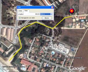 Mapa de la zona fuente del gallo con ruta señalada para ir a la playa desde la casa
