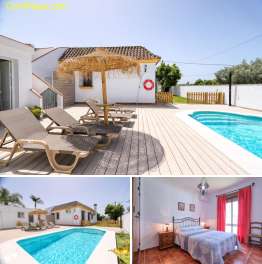 Alquiler chalet con piscina en El Colorado, a pocos minutos de la playa de Roche, El Puerco o La Barrosa.