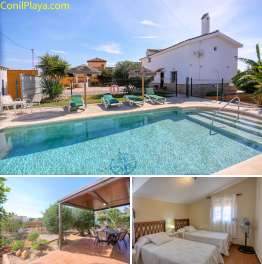 Estupendo chalet de calidad con piscina  privada y amplio jardin en La Dehesa de la Villa, a la entrada de Conil. Piscina. A 7 minutos de la playa en coche. Zona muy tranquila.
 ver fotos