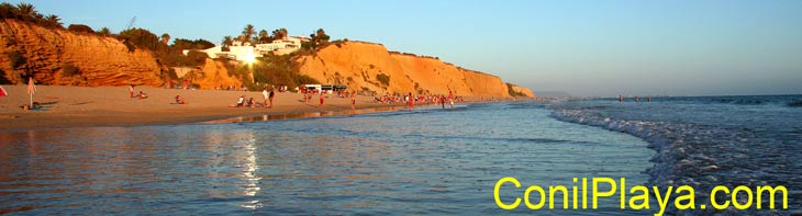 Playa de la fuente del Gallo y acantilados de Conil, a finales de Julio de 2008.