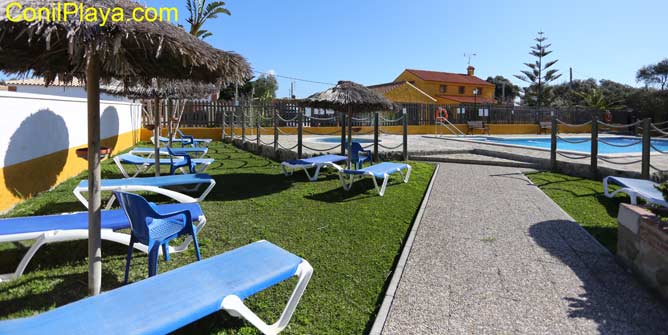 piscina con tumbonas y sombrillas